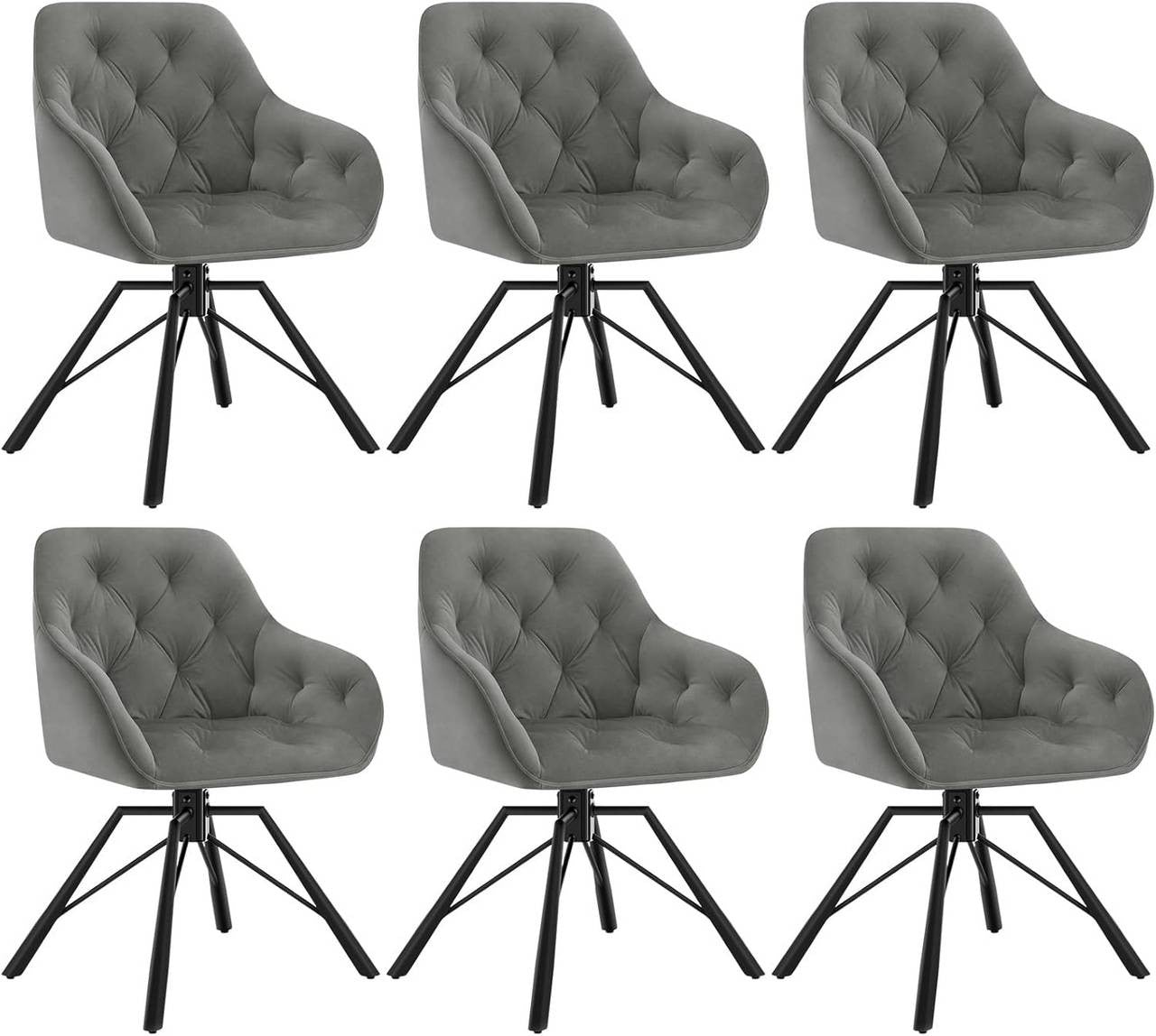 24goodz Ergonomic Dining Chair - 360° Swivel Function - Velvet - For Home & Office - Dark Grey