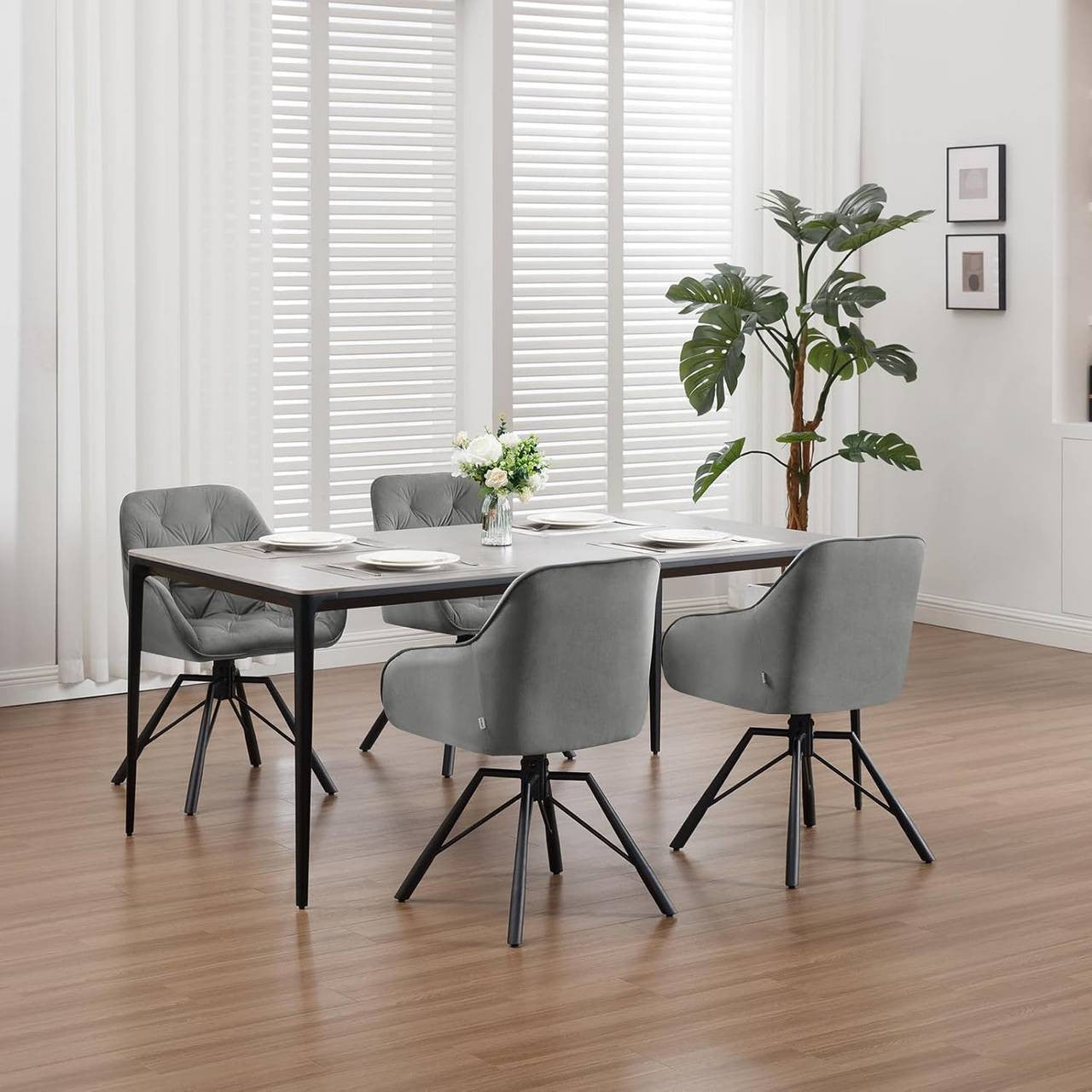 24goodz Velvet Dining Chair - Ergonomic Comfort - 360° Swivel - Velvet - For Home & Office - Dark Grey