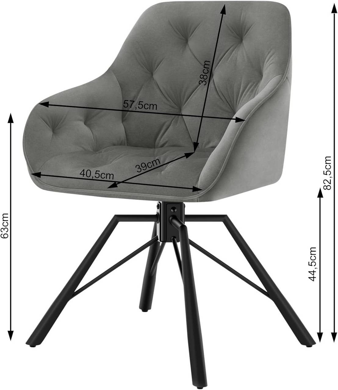 24goodz Velvet Dining Chair - Ergonomic Comfort - 360° Swivel - Velvet - For Home & Office - Dark Grey