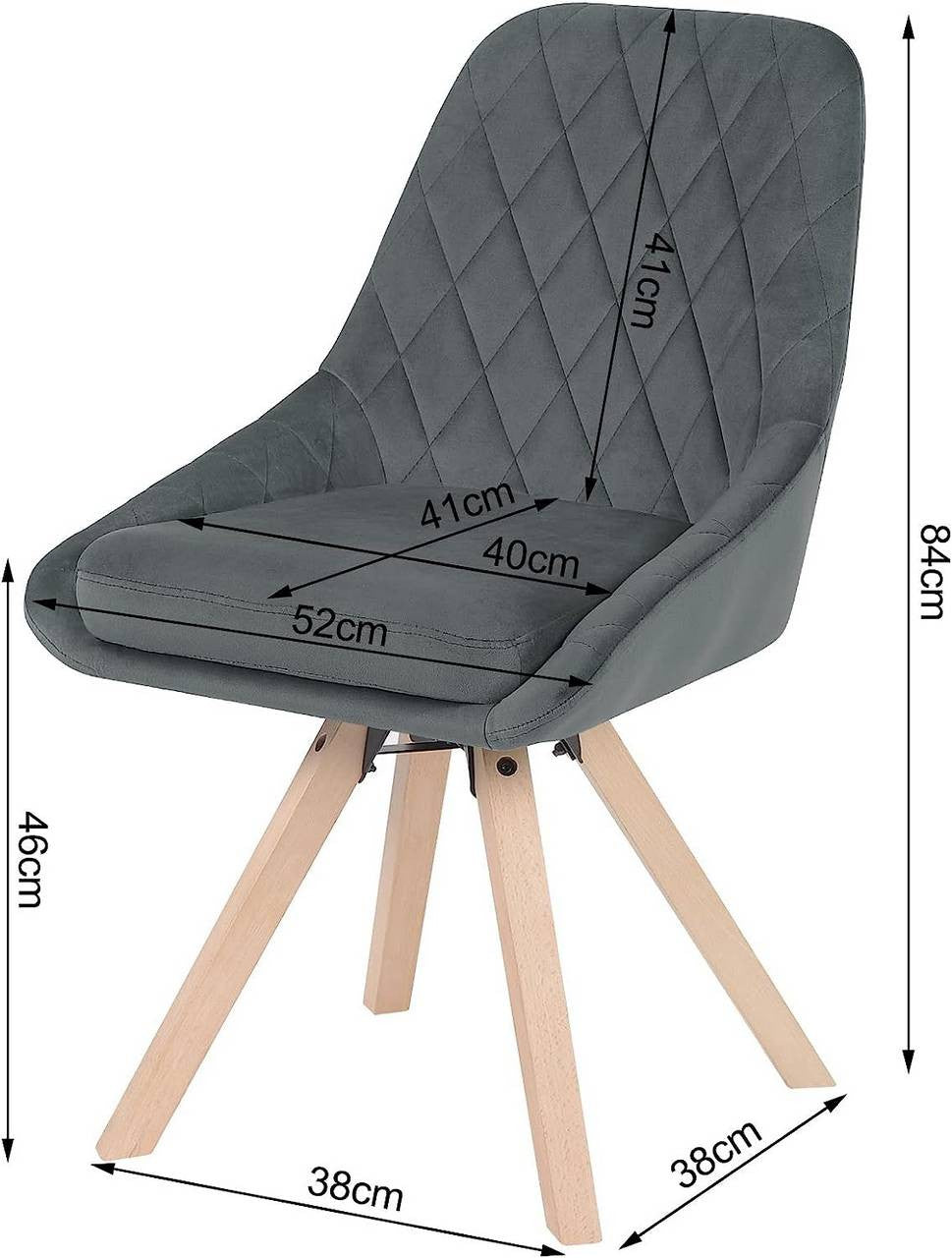 24goodz Set of 2 Dining Chairs - 360-Degree Swivel - Ergonomic Comfort - Velvet & Beech Wood - Dark Grey - dgr