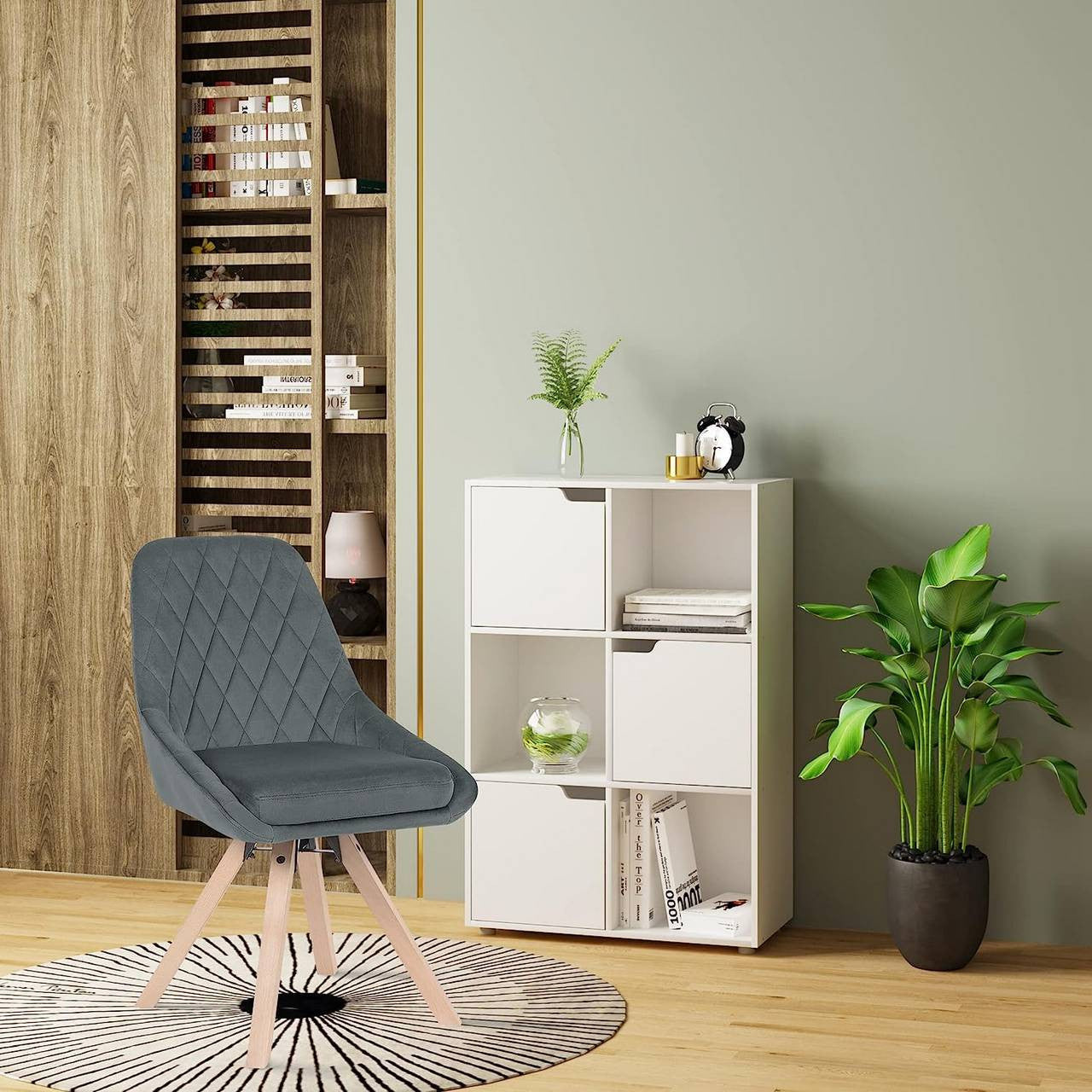 24goodz Set of 4 Dining Chairs - 360-Degree Swivel - Ergonomic Comfort - Velvet and Beech Wood - Dark Grey - dgr