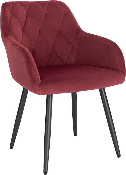 24goodz Velvet Dining Chair with Armrests - Ergonomic Comfort - Sturdy Metal Legs - Velvet - For Home & Dining - Bordeaux - bd