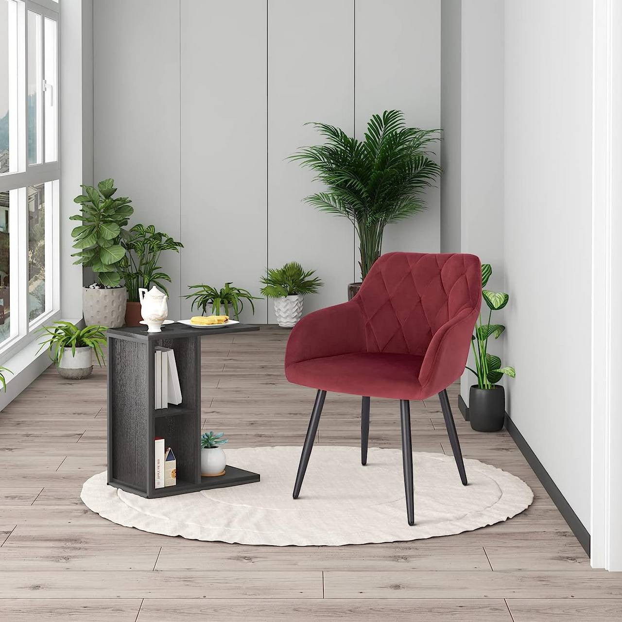 24goodz Velvet Dining Chair with Armrests - Ergonomic Comfort - Sturdy Metal Legs - Velvet - For Home Use - Bordeaux - bd