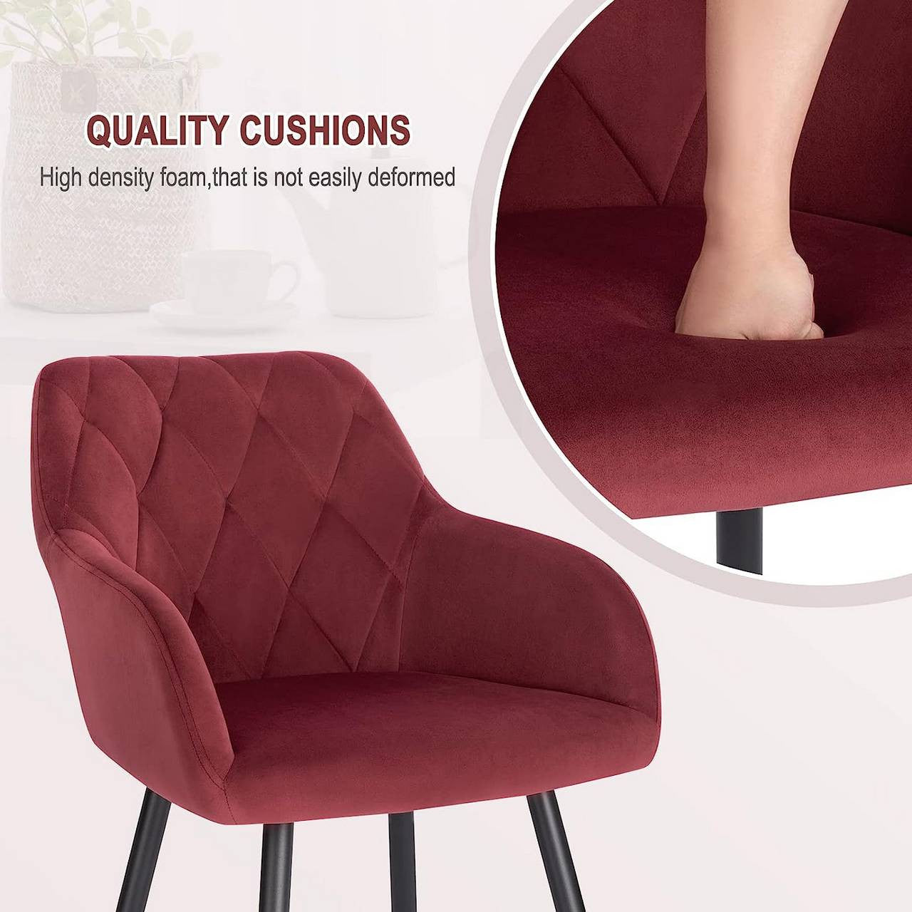 24goodz Velvet Dining Chairs with Armrests - Ergonomic Comfort - Sturdy Metal Legs - Velvet - For Home & Dining - Bordeaux - bd