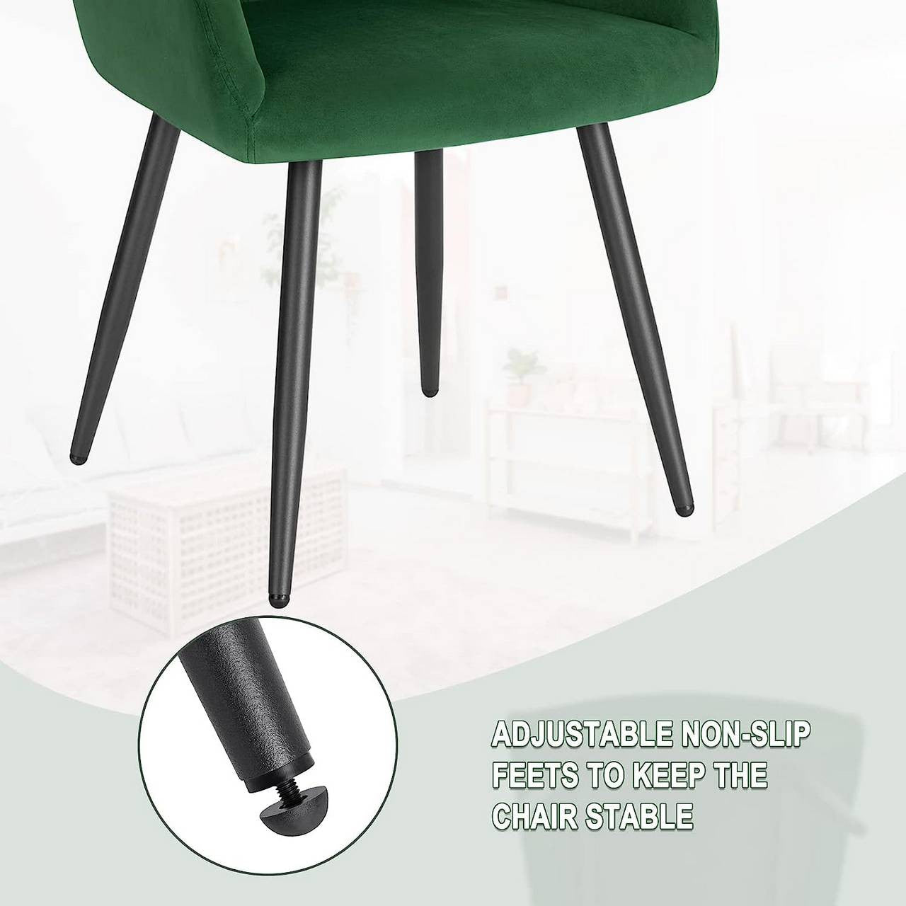 24goodz Velvet Dining Chair with Armrests - Ergonomic Comfort - Sturdy Metal Frame - Velvet - For Home Use - Dark Green - dgn