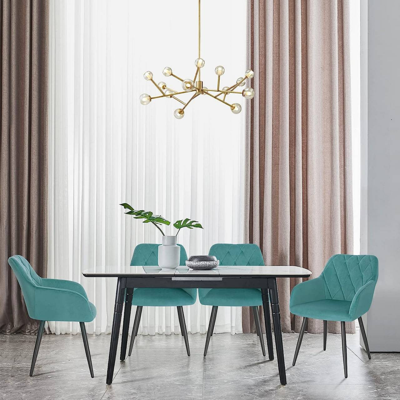 24goodz Velvet Dining Chair Set of 4 - Ergonomic Comfort - Versatile Design - Velvet + Metal - Grey - ts