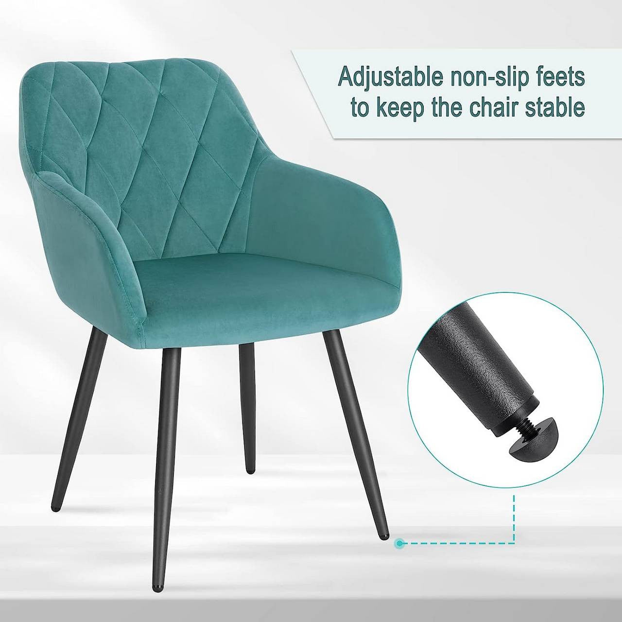 24goodz Velvet Dining Chair with Armrests - Ergonomic Comfort - Sturdy Metal Frame - For Home Use - Teal