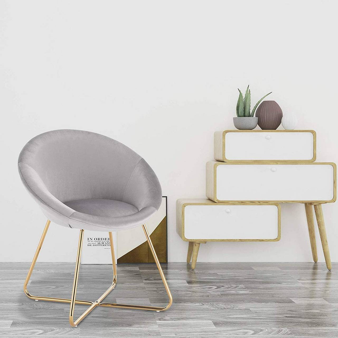 24goodz Velvet Dining Chair - Ergonomic Comfort - Sturdy Metal Frame - Velvet - For Home Use - Light Grey - hgr
