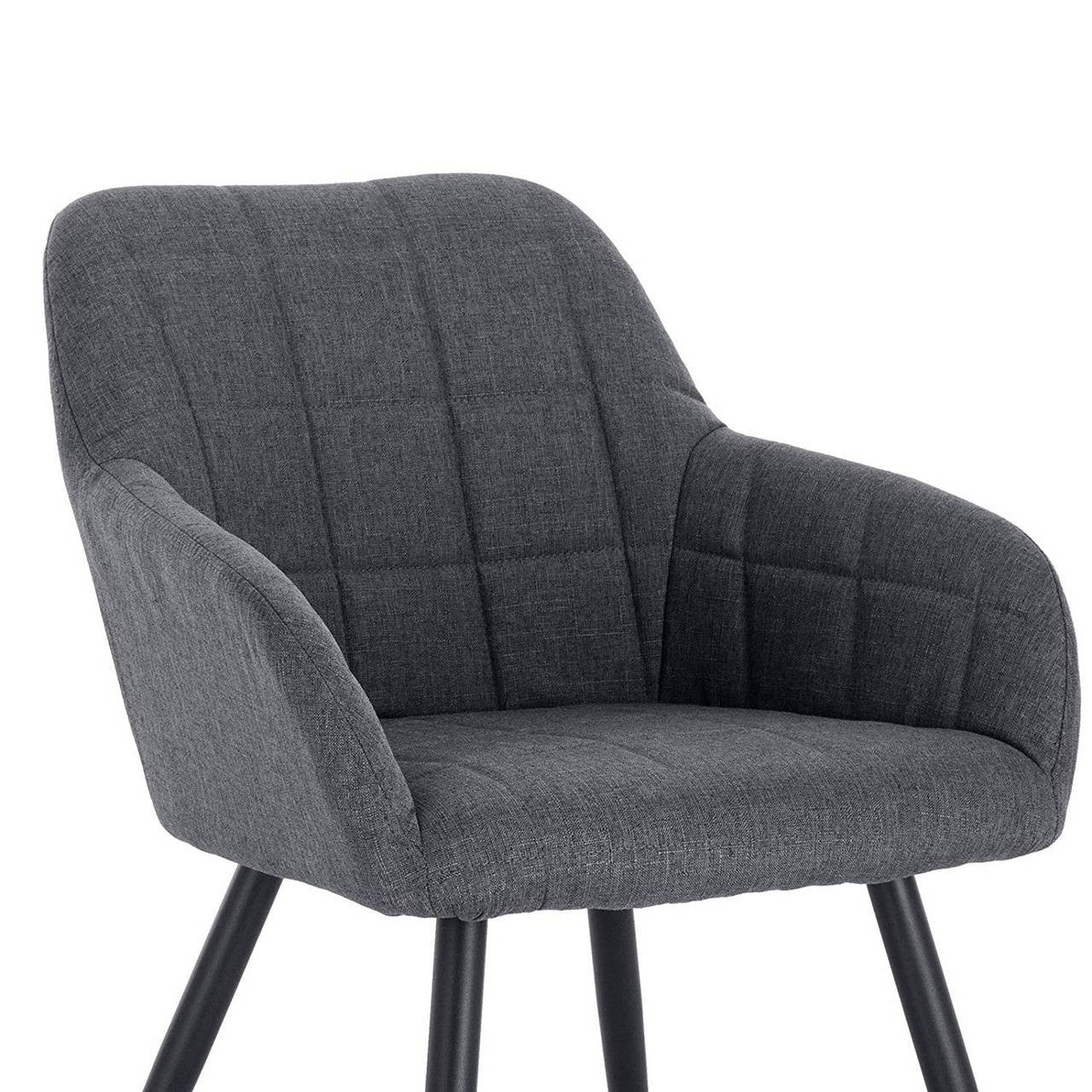 24goodz Dining Chair Set of 2 with Armrests - Ergonomic Comfort - Sturdy Metal Frame - Linen - For Home & Office - Dark Grey - dgr