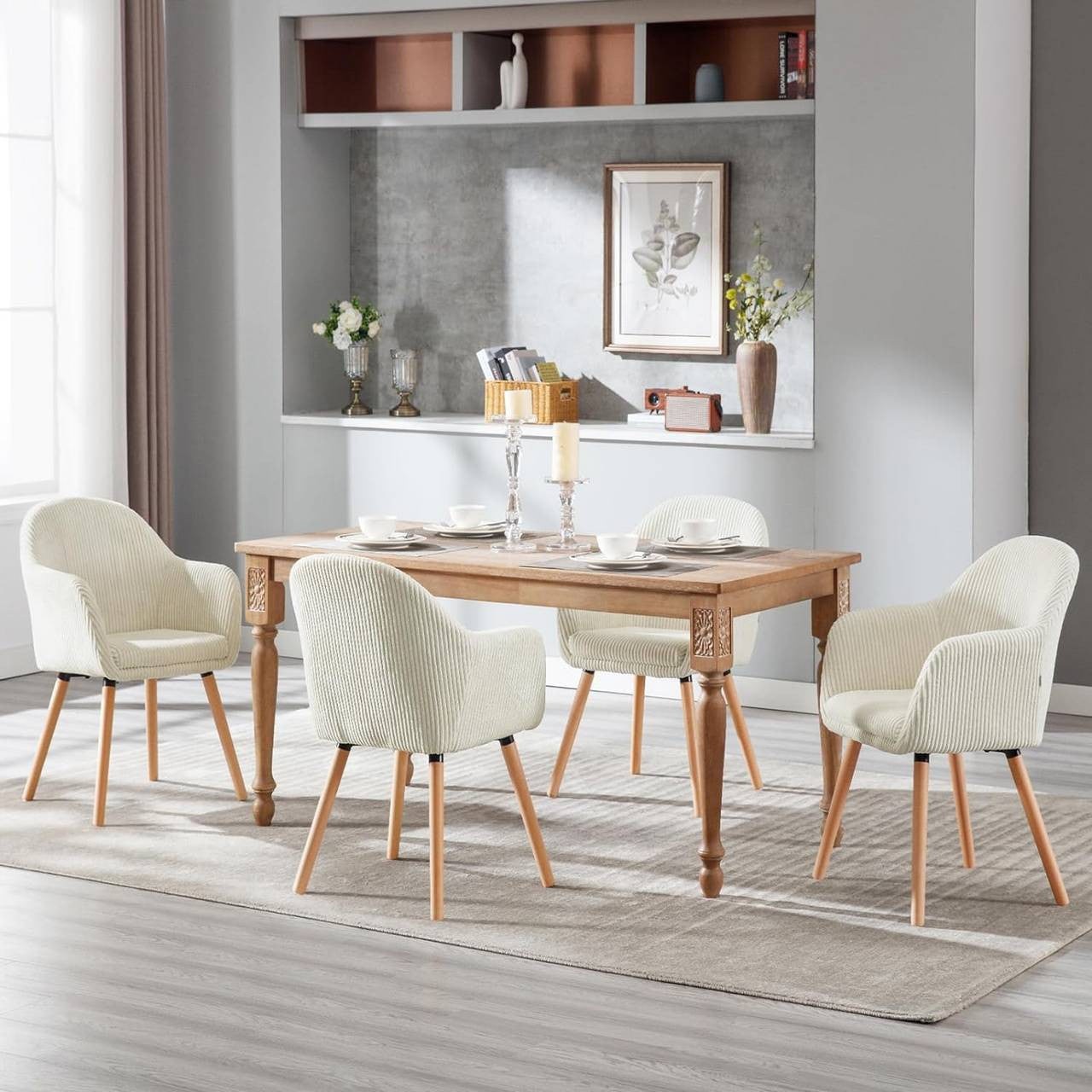 24goodz Upholstered Dining Chair - High Comfort - Robust & Stable - Corduroy - Beige