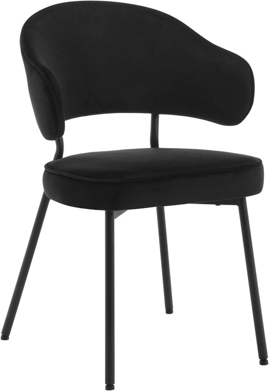 24goodz Upholstered Dining Chair - Ergonomic Design - Sturdy Metal Legs - Velvet - For Every Room - Black
