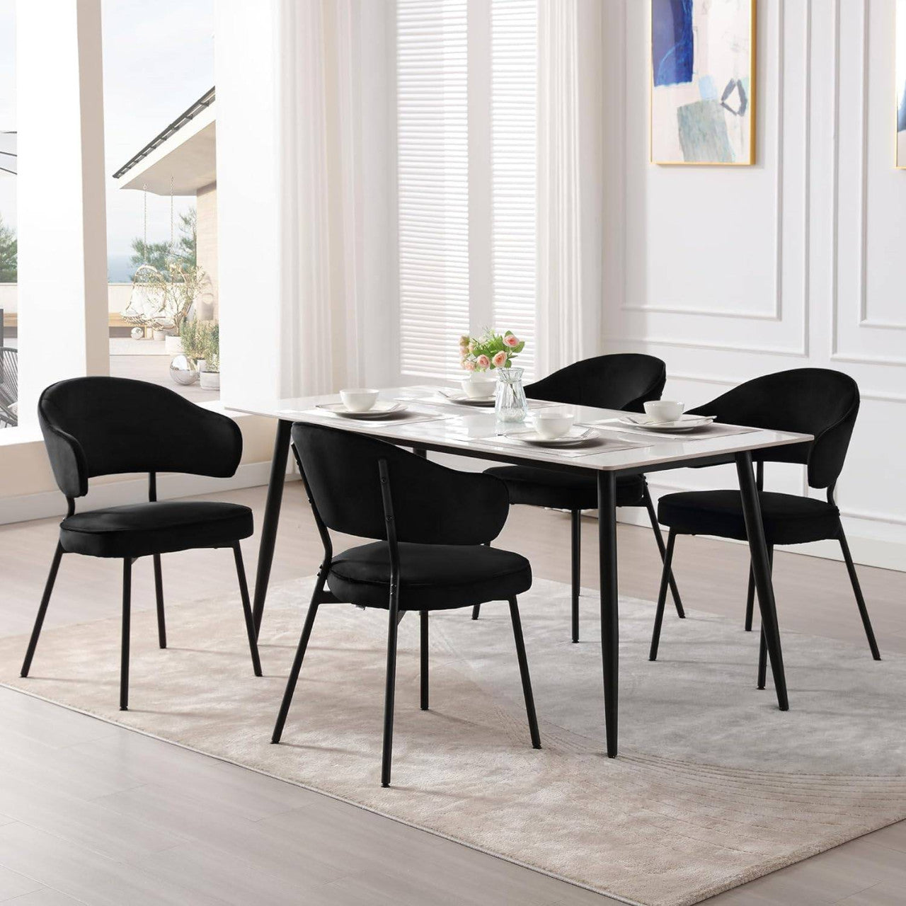 24goodz Velvet Dining Chair Set - Ergonomic Design for Ultimate Comfort - Sturdy Metal Legs - For Every Room - Black