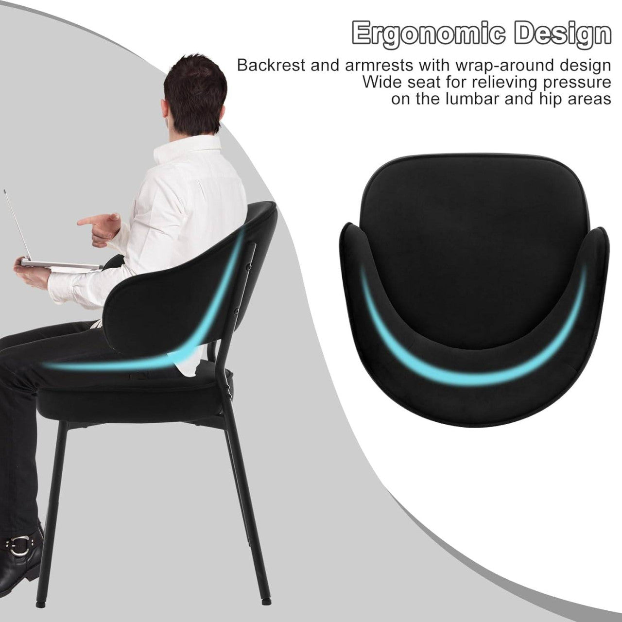 24goodz Velvet Dining Chair Set - Ergonomic Design for Ultimate Comfort - Sturdy Metal Legs - For Every Room - Black