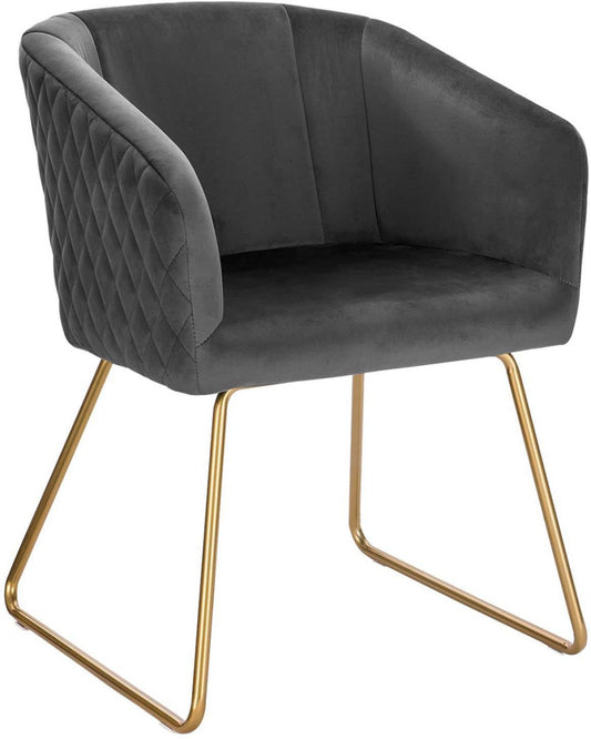 24goodz Velvet Dining Chair with Armrests - Ergonomic Comfort - Durable Metal Construction - Dark Grey - dgr