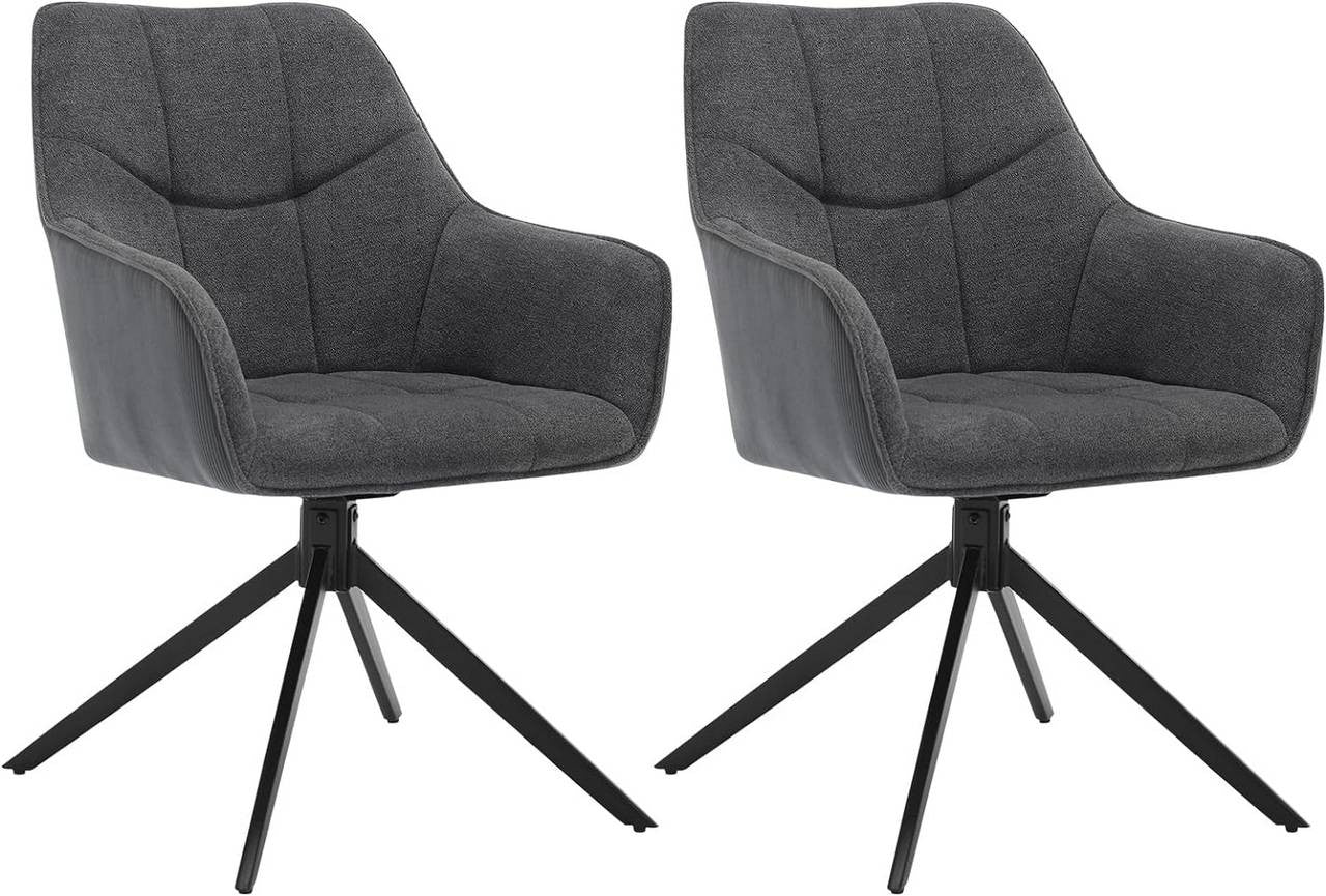 24goodz Rotating Dining Chair Set of 2 - Ergonomic Comfort - Durable Metal Legs - Chenille & Corduroy - Dark Grey