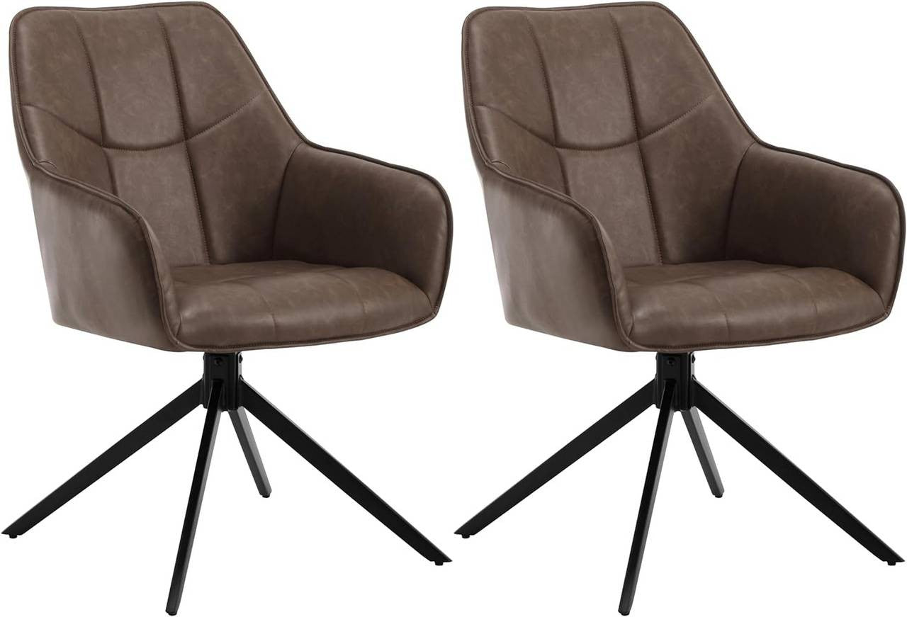 24goodz Swivel Dining Chair Set of 2 - Ergonomic Comfort - Durable Metal Legs - Vintage Faux Leather - Brown
