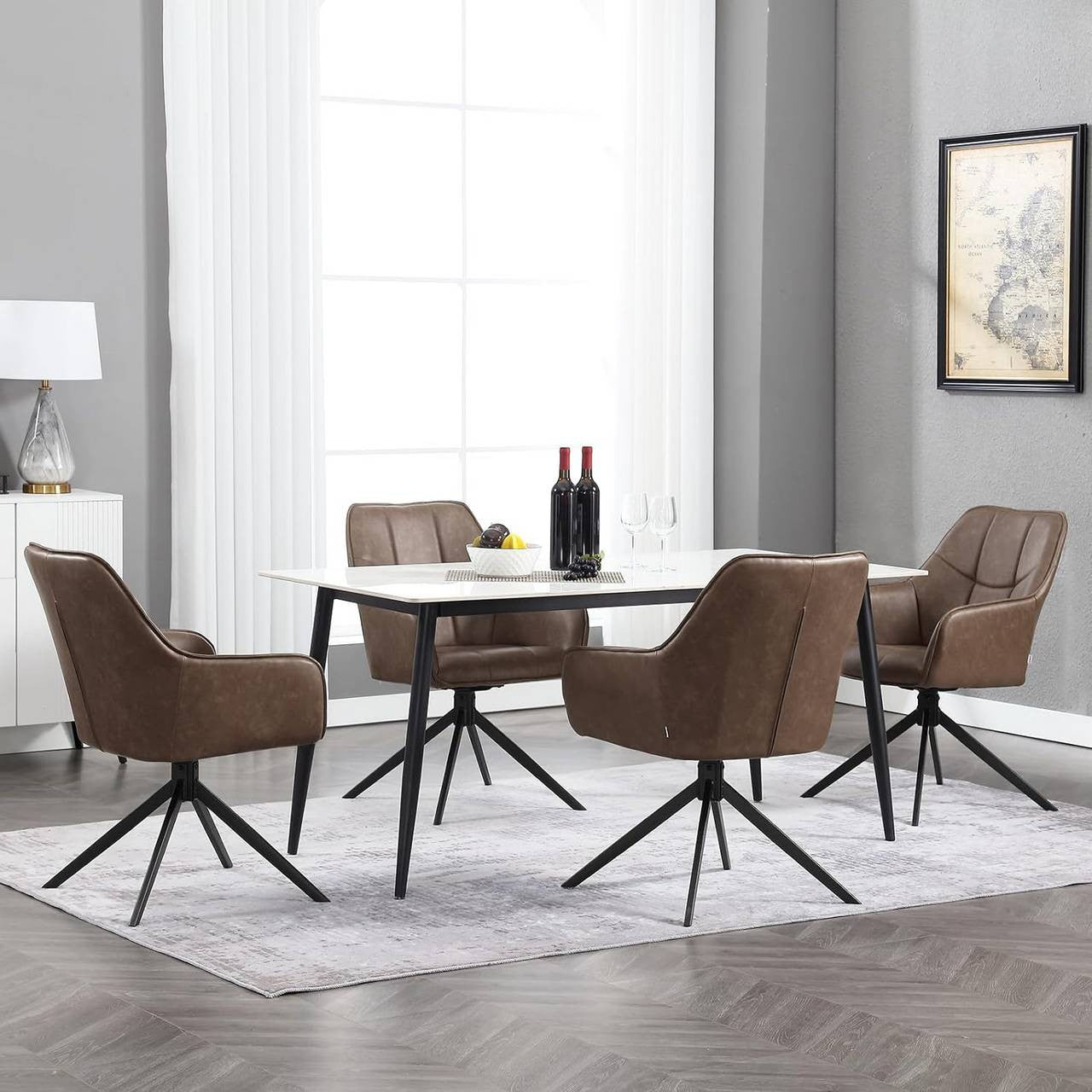 24goodz Swivel Dining Chair Set of 2 - Ergonomic Comfort - Durable Metal Legs - Vintage Faux Leather - Brown