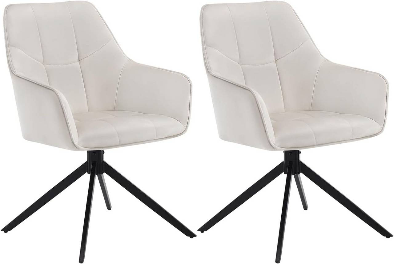 24goodz Swivel Dining Chair Set of 2 - Ergonomic Comfort - Versatile Use - Velvet - Cream