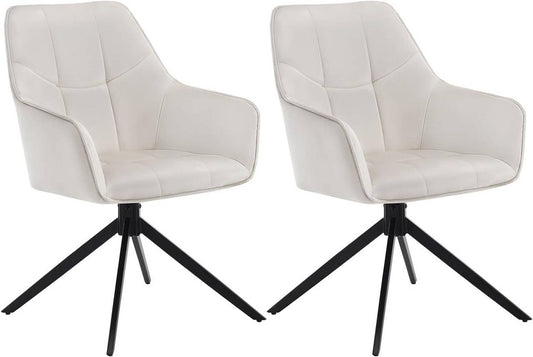 24goodz Swivel Dining Chair Set of 2 - Ergonomic Comfort - Versatile Use - Velvet - Cream