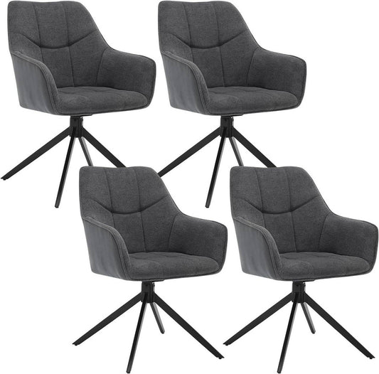 24goodz Swivel Dining Chair Set of 4 - 360° Rotatable - Ergonomic Comfort - Chenille & Corduroy - Dark Grey