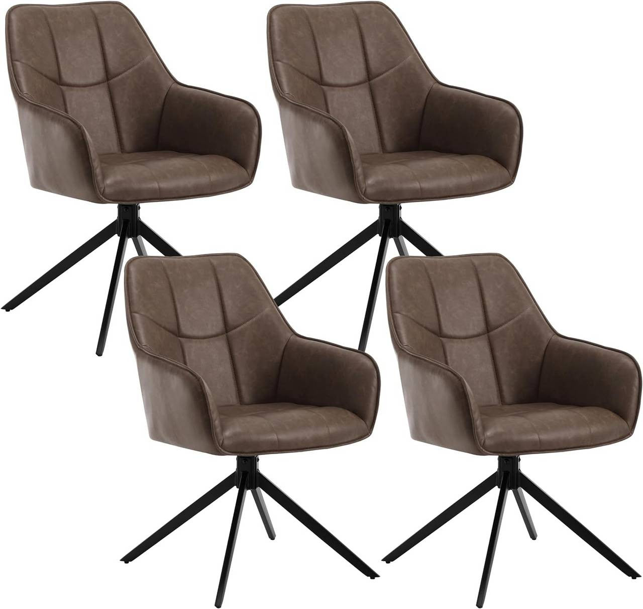24goodz Swivel Dining Chair Set of 4 - Ergonomic Comfort - Durable Metal Legs - Vintage Faux Leather - Brown