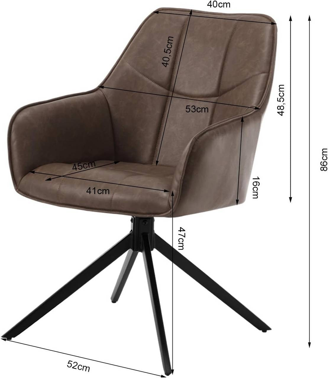 24goodz Swivel Dining Chair Set of 4 - Ergonomic Comfort - Durable Metal Legs - Vintage Faux Leather - Brown