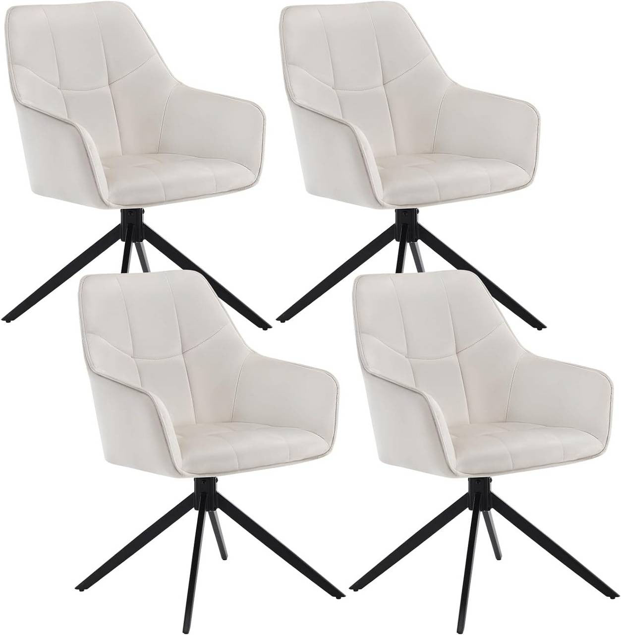 24goodz Swivel Dining Chair Set of 4 - Ergonomic Comfort - Stylish Velvet Upholstery - For Home Use - Cream