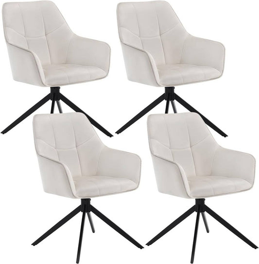 24goodz Swivel Dining Chair Set of 4 - Ergonomic Comfort - Stylish Velvet Upholstery - For Home Use - Cream