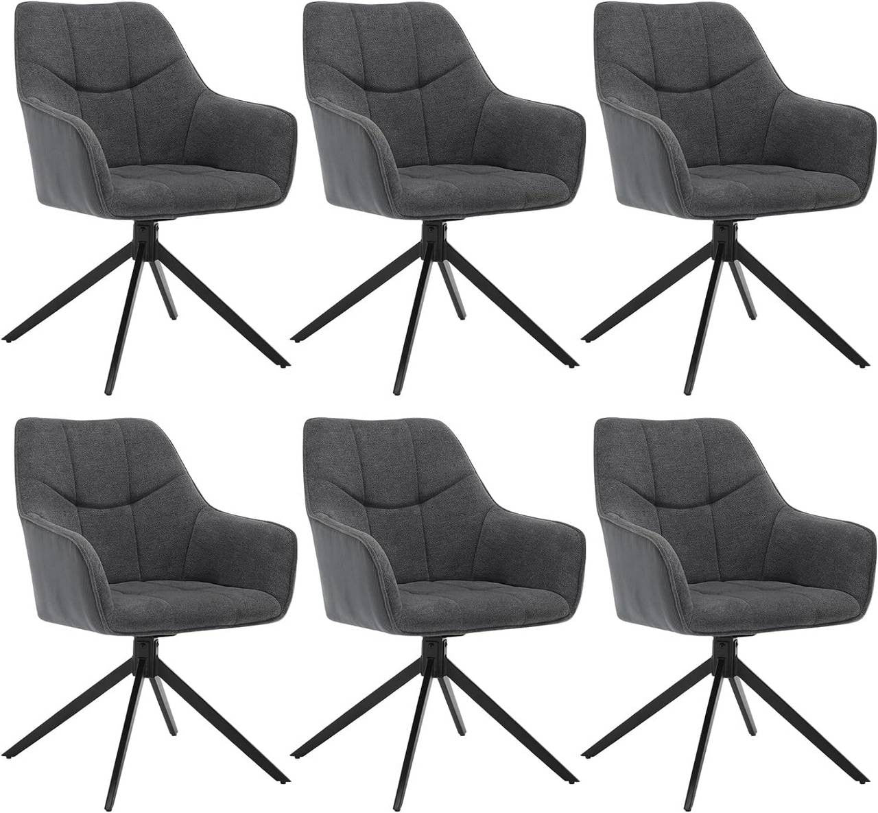 24goodz Swivel Dining Chair Set of 6 - Ergonomically Designed for Comfort - Durable Metal Legs - Dark Grey