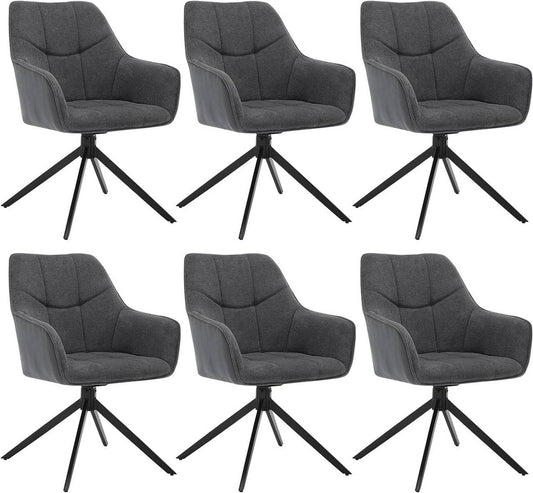 24goodz Swivel Dining Chair Set of 6 - Ergonomically Designed for Comfort - Durable Metal Legs - Dark Grey