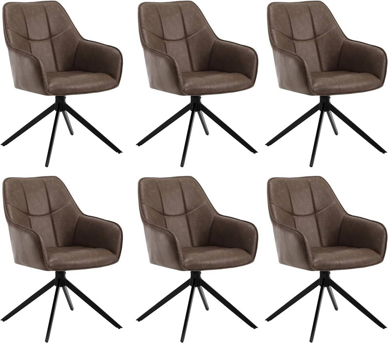 24goodz Swivel Dining Chair Set of 6 - 360° Rotatable - Ergonomically Padded - Vintage Faux Leather - Brown