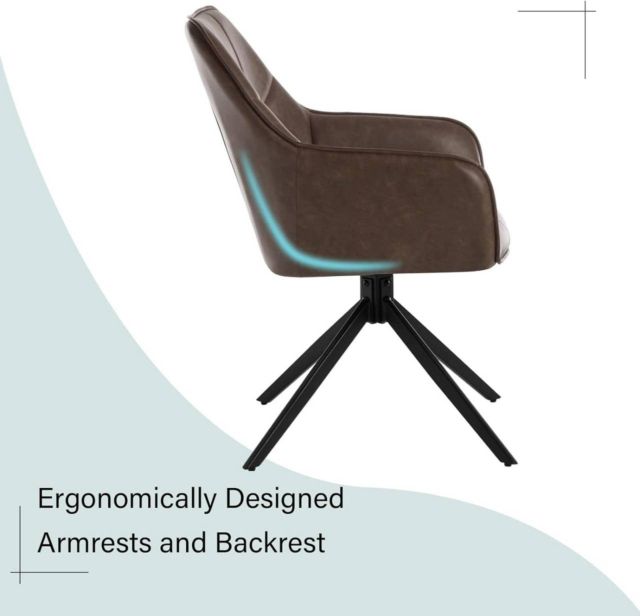 24goodz Swivel Dining Chair Set of 6 - 360° Rotatable - Ergonomically Padded - Vintage Faux Leather - Brown