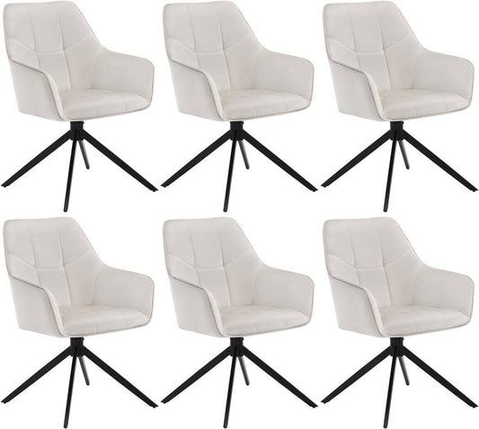 24goodz Swivel Dining Chair Set of 6 - Ergonomic Comfort - Versatile Use - Velvet - For Home & Living - Cream