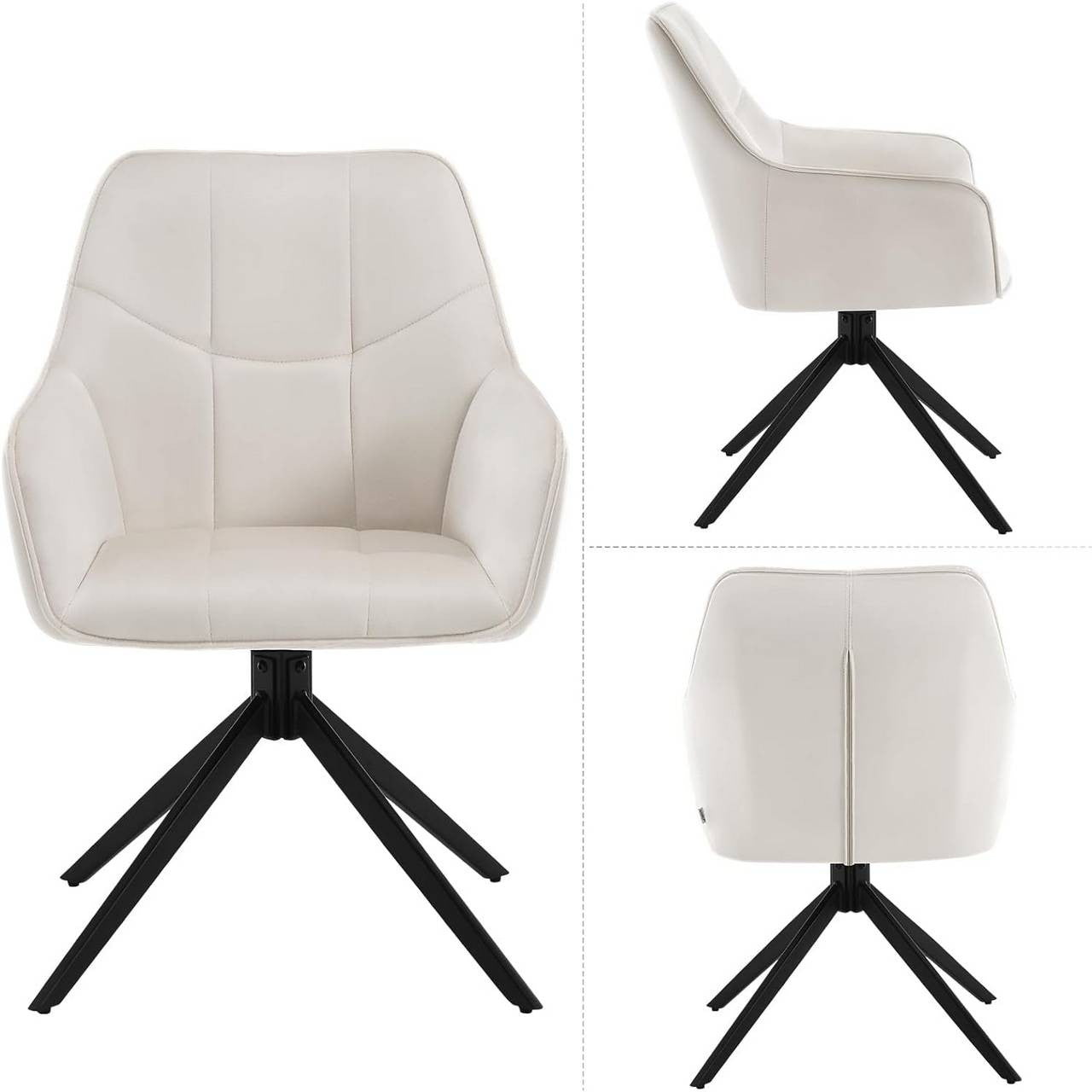24goodz Swivel Dining Chair Set of 6 - Ergonomic Comfort - Versatile Use - Velvet - For Home & Living - Cream