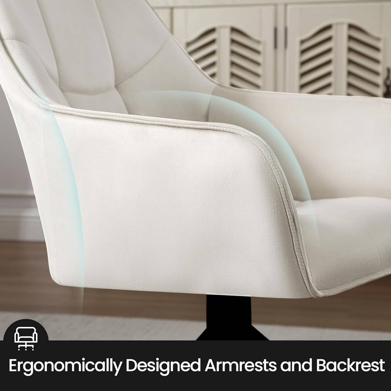 24goodz Swivel Dining Chair - 360° Rotatable - Ergonomically Padded - Velvet & Metal - Cream - 58 x 86 x 63.5 cm