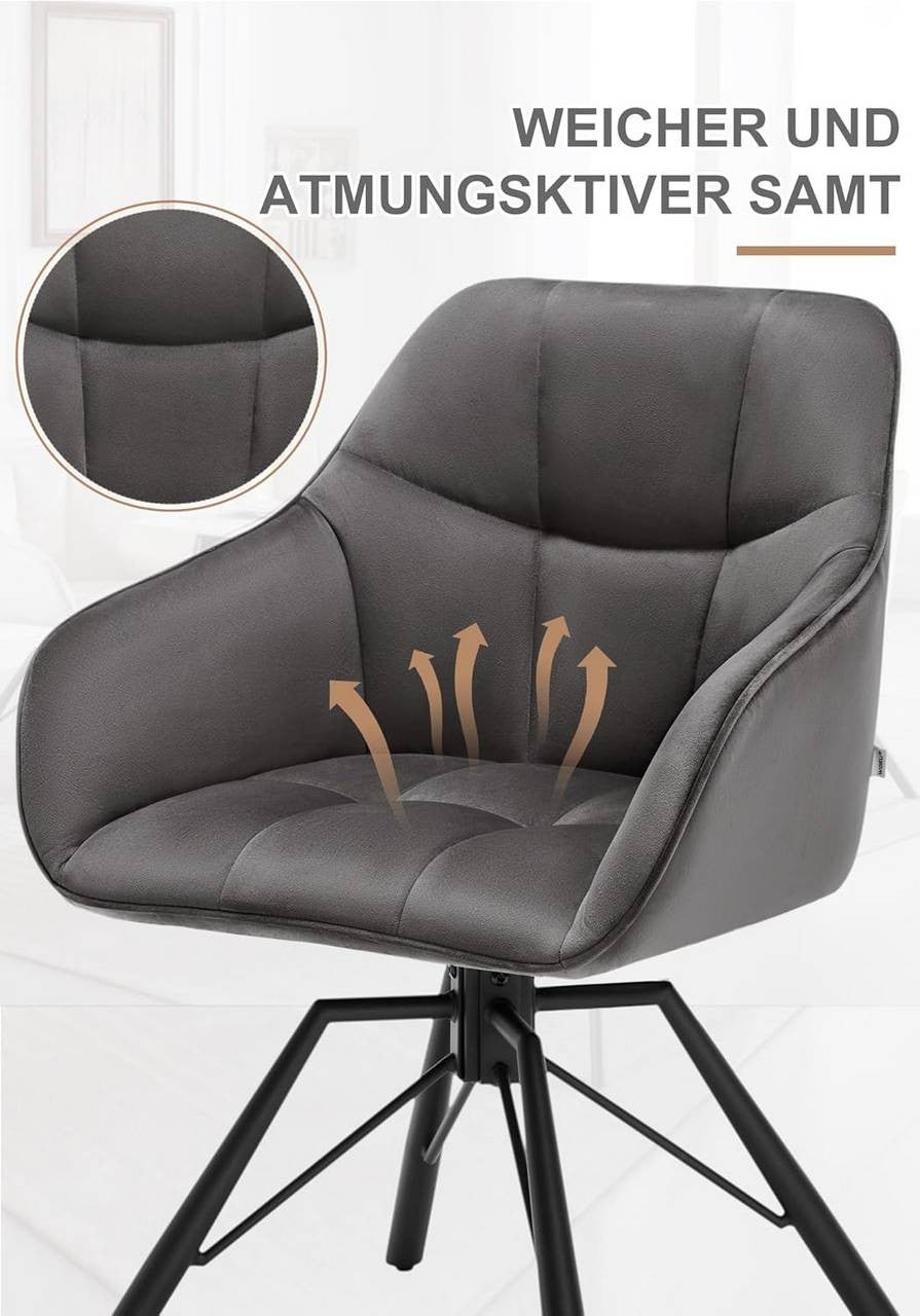 24goodz Swivel Dining Chair - 360° Rotatable - Ergonomic Design - Velvet - For Home Use - Dark Grey