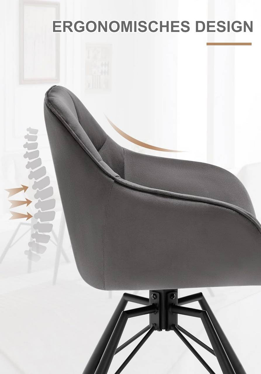 24goodz Swivel Dining Chair - 360° Rotatable - Ergonomic Design - Velvet - For Home Use - Dark Grey