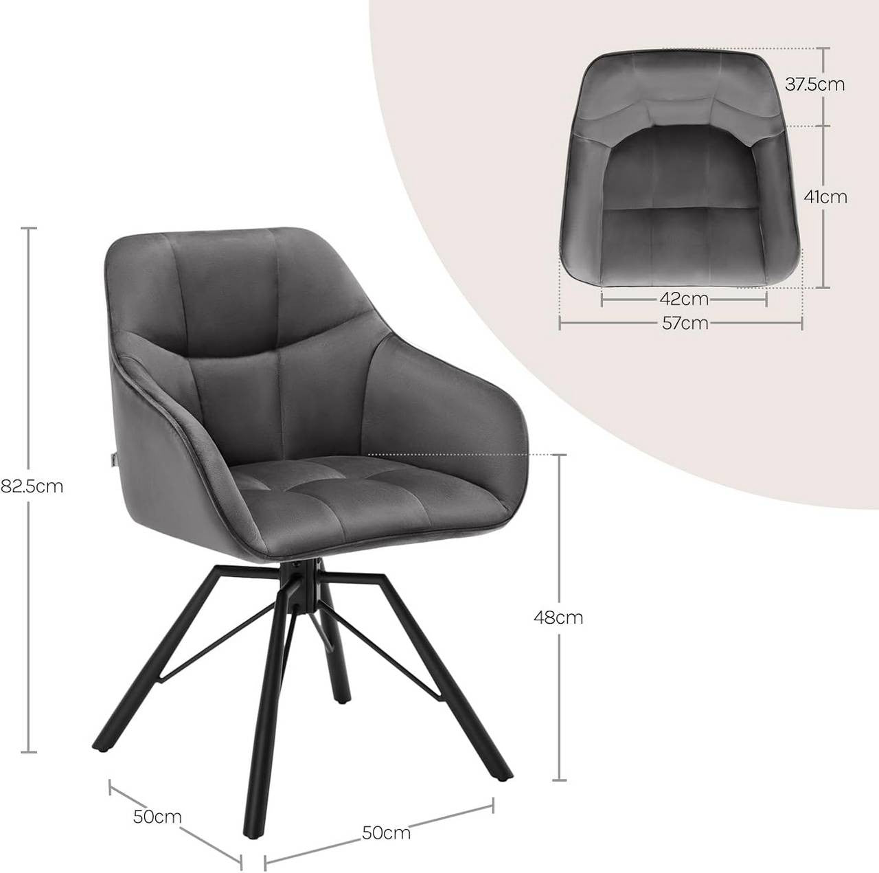 24goodz Swivel Dining Chair - 360° Rotatable - Ergonomic Design - Velvet - For Home Use - Dark Grey