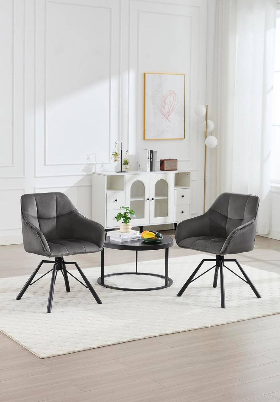 24goodz Swivel Dining Chair - 360° Rotatable - Ergonomic Design - Velvet - For Home Use - Dark Grey