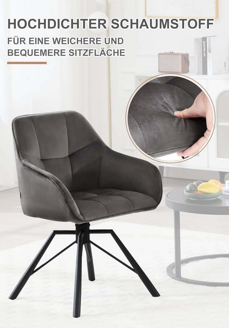24goodz Swivel Dining Chair - 360° Rotatable - Ergonomic Design - Velvet - For Home Use - Dark Grey