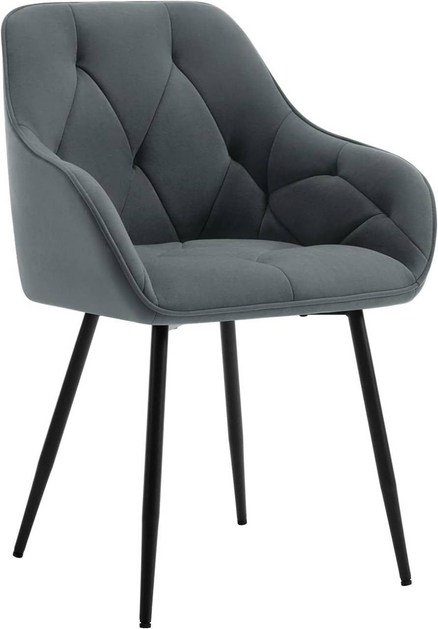 24goodz Velvet Dining Chair - Soft & Comfortable - Ergonomic Design - Velvet + Metal - Dark Grey