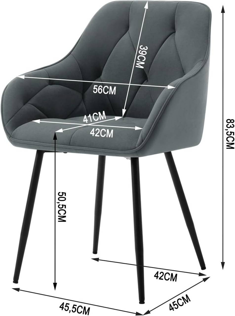 24goodz Velvet Dining Chair - Soft & Comfortable - Ergonomic Design - Velvet + Metal - Dark Grey