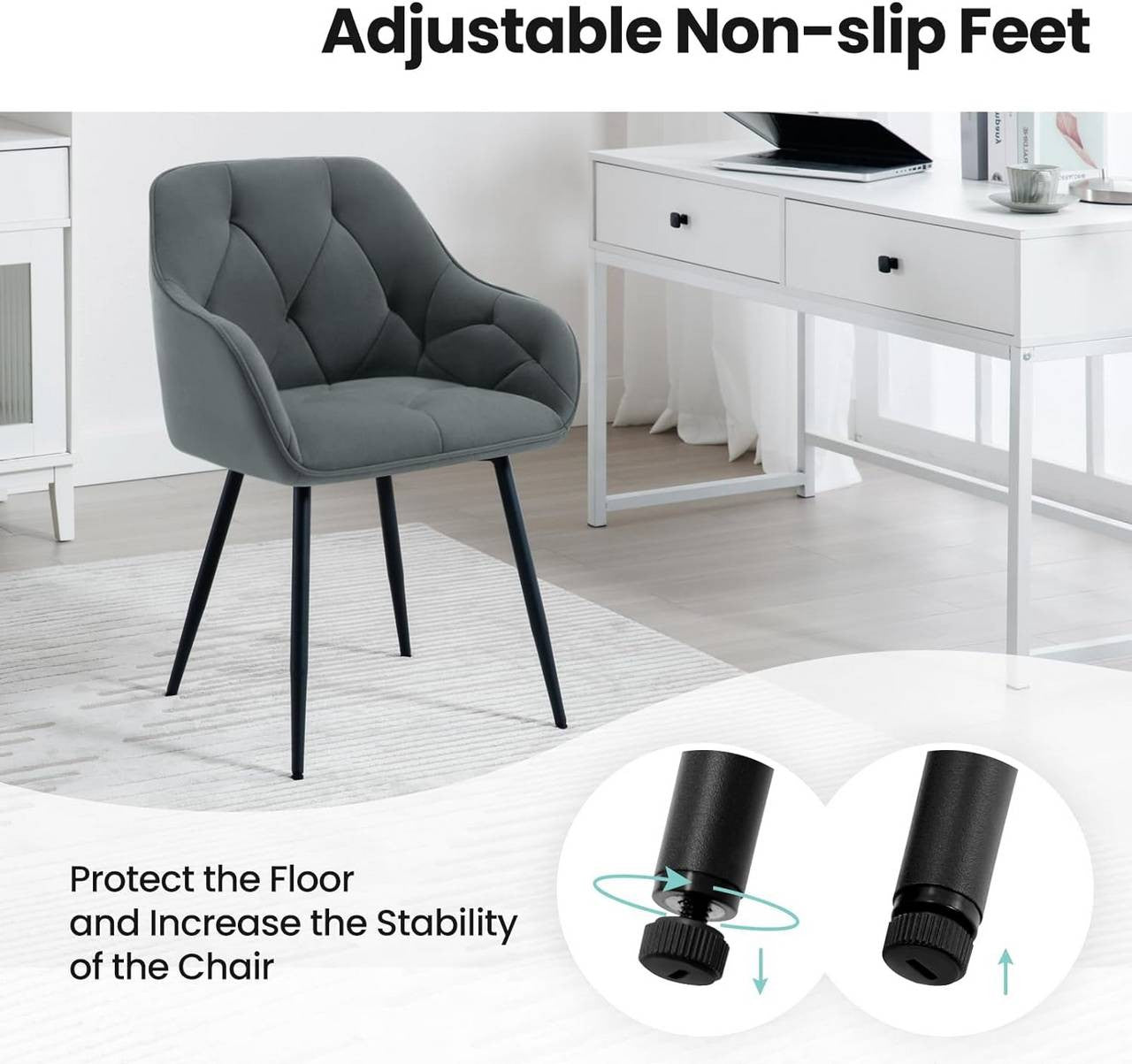 24goodz Velvet Dining Chair - Soft & Comfortable - Ergonomic Design - Velvet + Metal - Dark Grey
