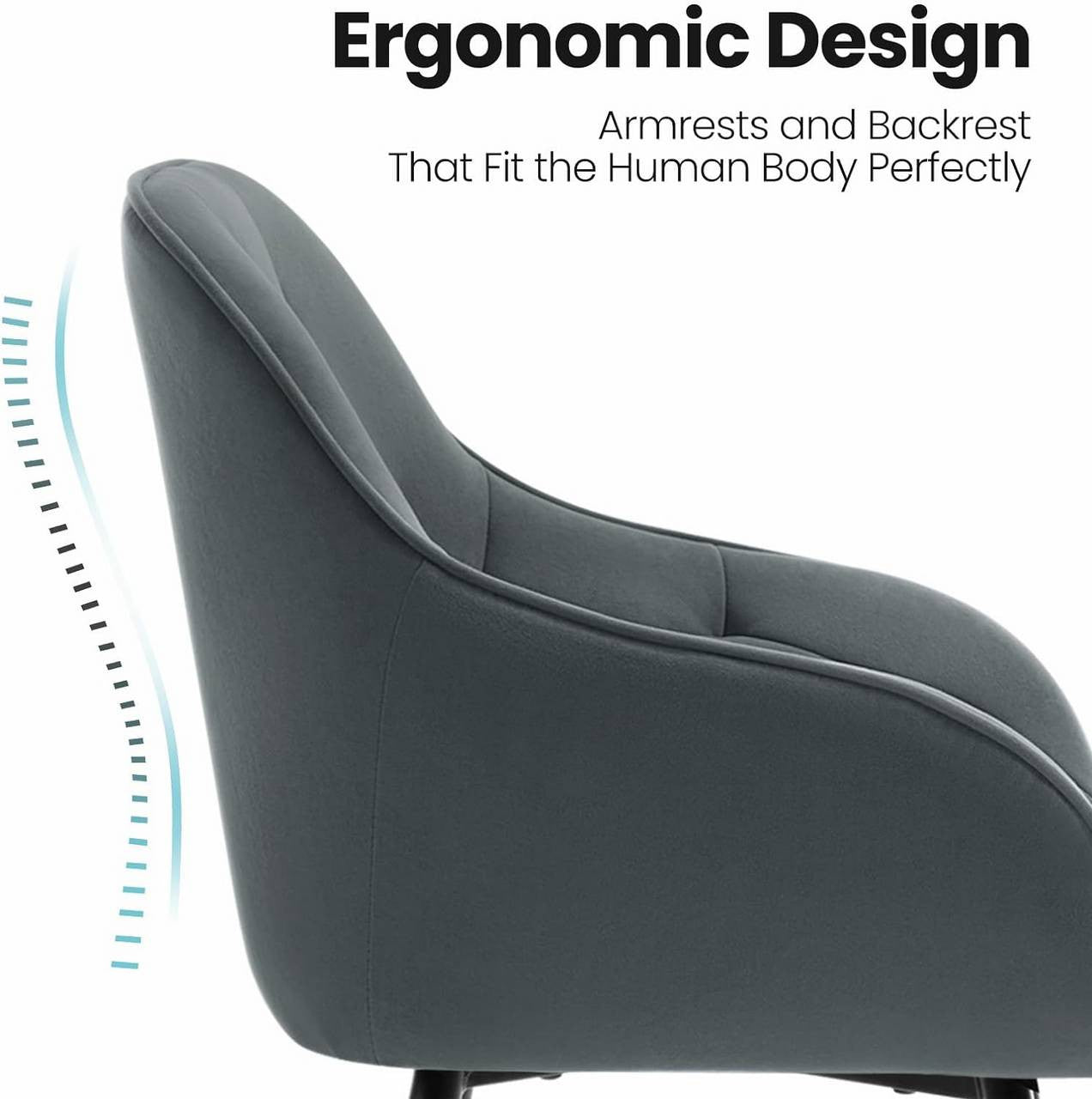 24goodz Velvet Dining Chair - Soft & Comfortable - Ergonomic Design - Velvet + Metal - Dark Grey