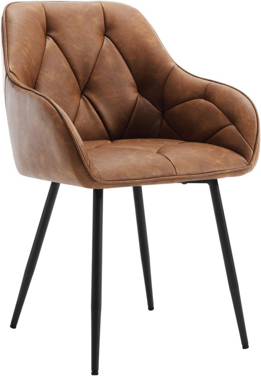 24goodz Ergonomic Dining Chair - Soft & Comfortable - Sturdy Metal Legs - Vintage Faux Leather - Brown - 56 x 83.5 x 53 cm