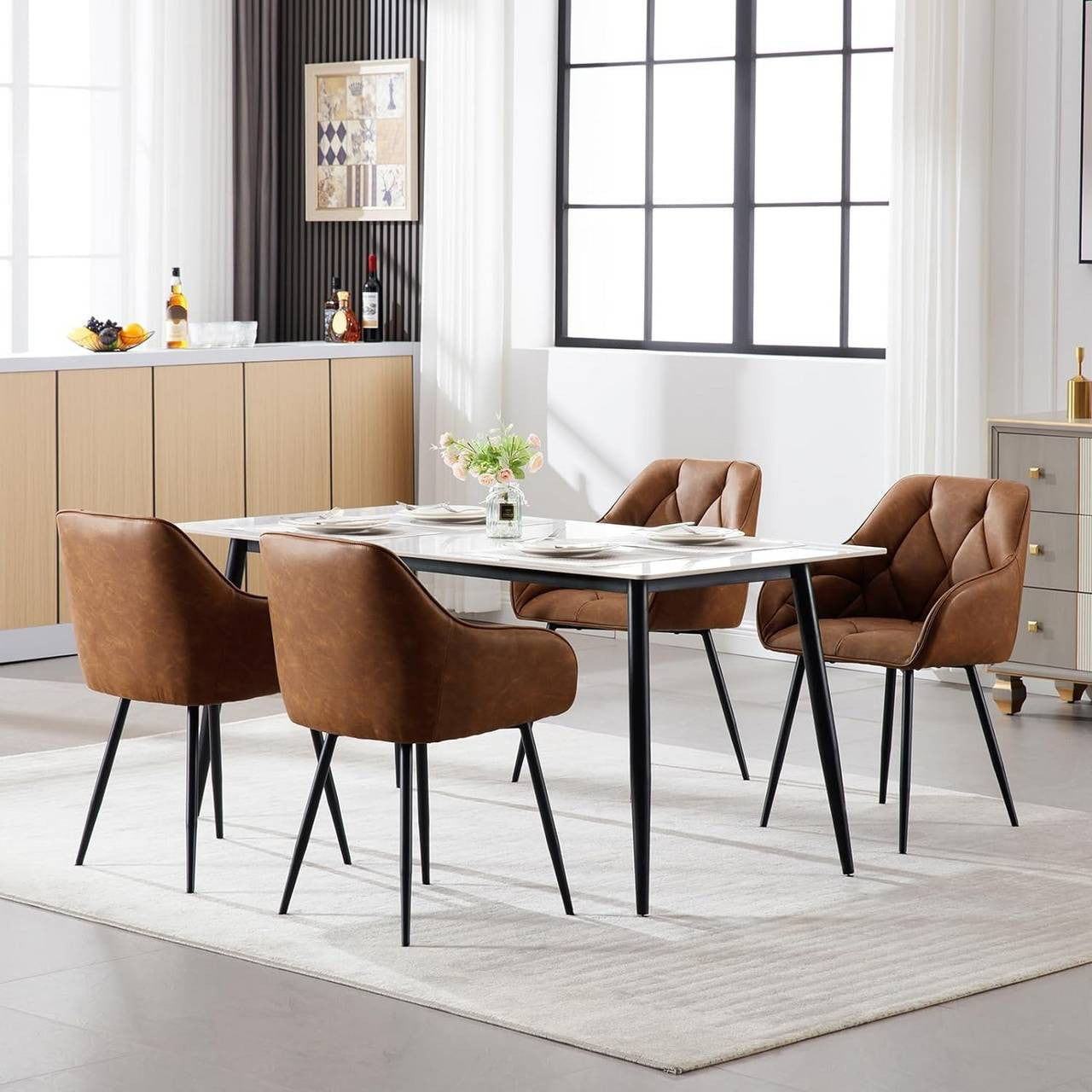 24goodz Ergonomic Dining Chair - Soft & Comfortable - Sturdy Metal Legs - Vintage Faux Leather - Brown - 56 x 83.5 x 53 cm