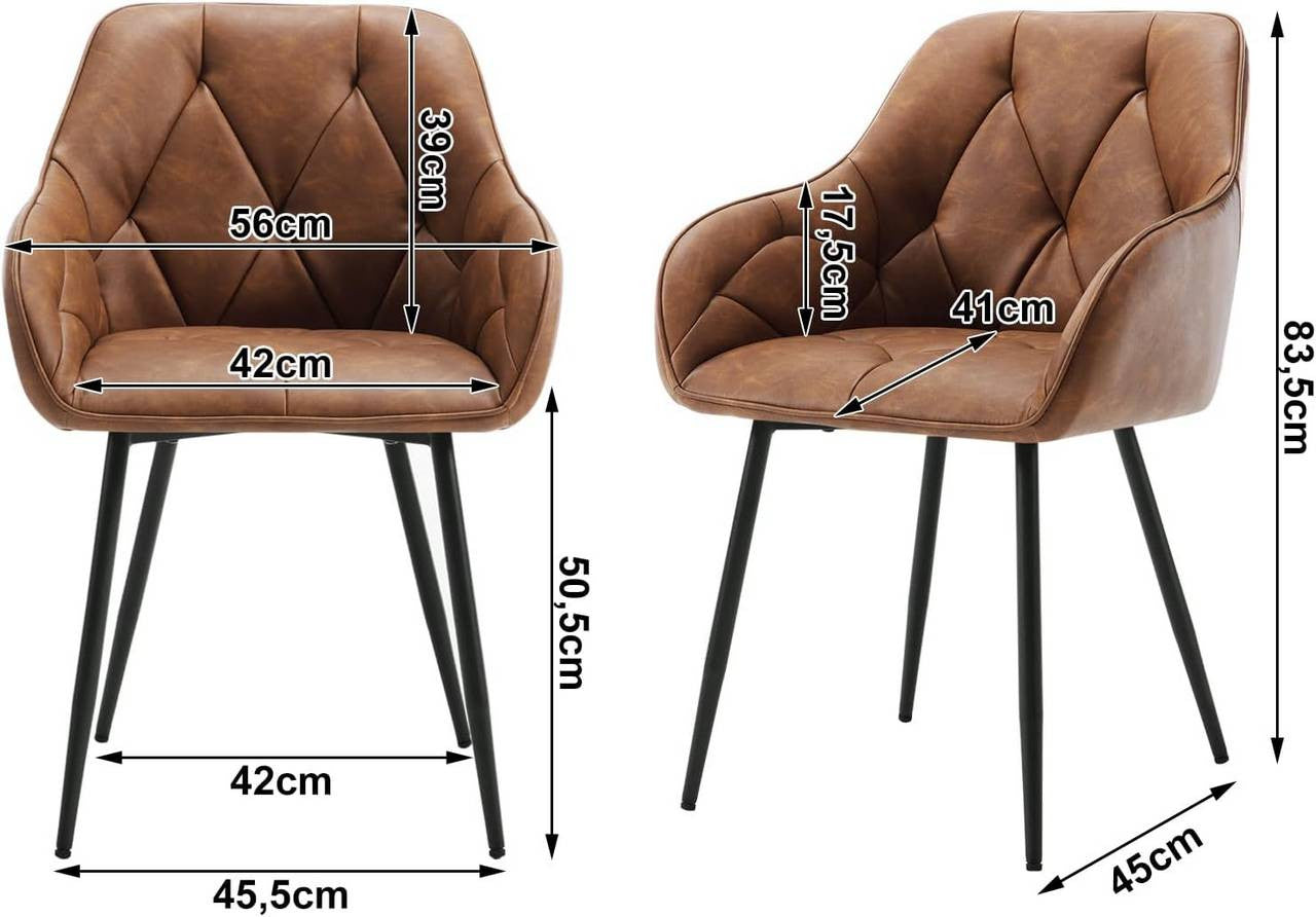 24goodz Ergonomic Dining Chair Set - Soft & Comfortable - Robust & Stable - Vintage Faux Leather - Brown - Set of 6