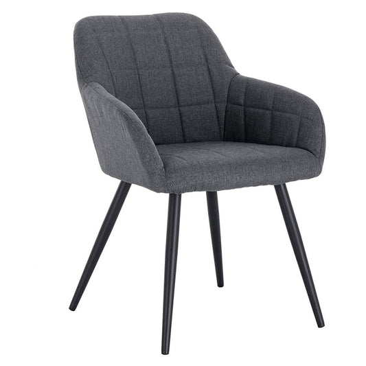 24goodz Dining Chair with Armrests - Ergonomic Comfort - Durable Linen and Metal - Dark Grey - dgr