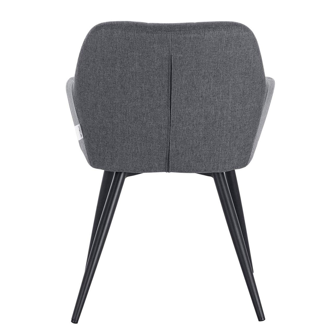 24goodz Dining Chair with Armrests - Ergonomic Comfort - Durable Linen and Metal - Dark Grey - dgr