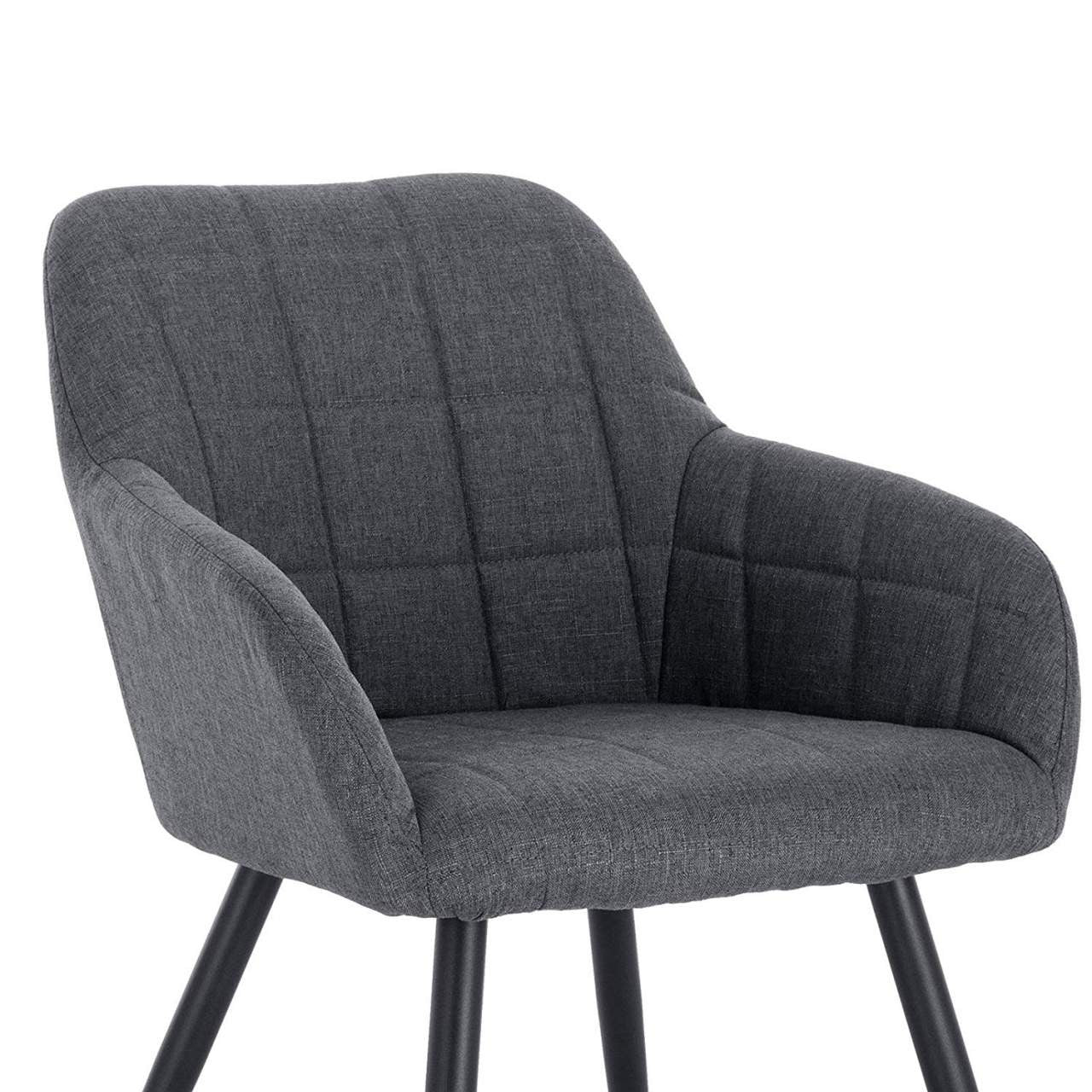 24goodz Dining Chair with Armrests - Ergonomic Comfort - Durable Linen and Metal - Dark Grey - dgr